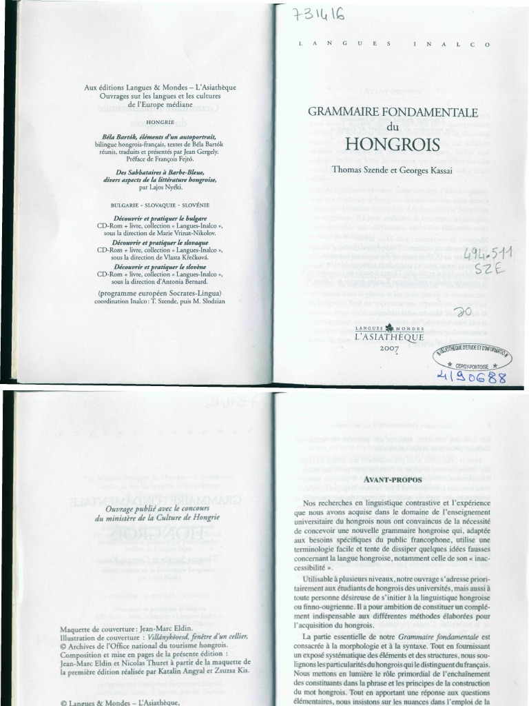 Grammaire Fond Amen Tale Du Hongrois Pdf Verbe Nombre Grammatical