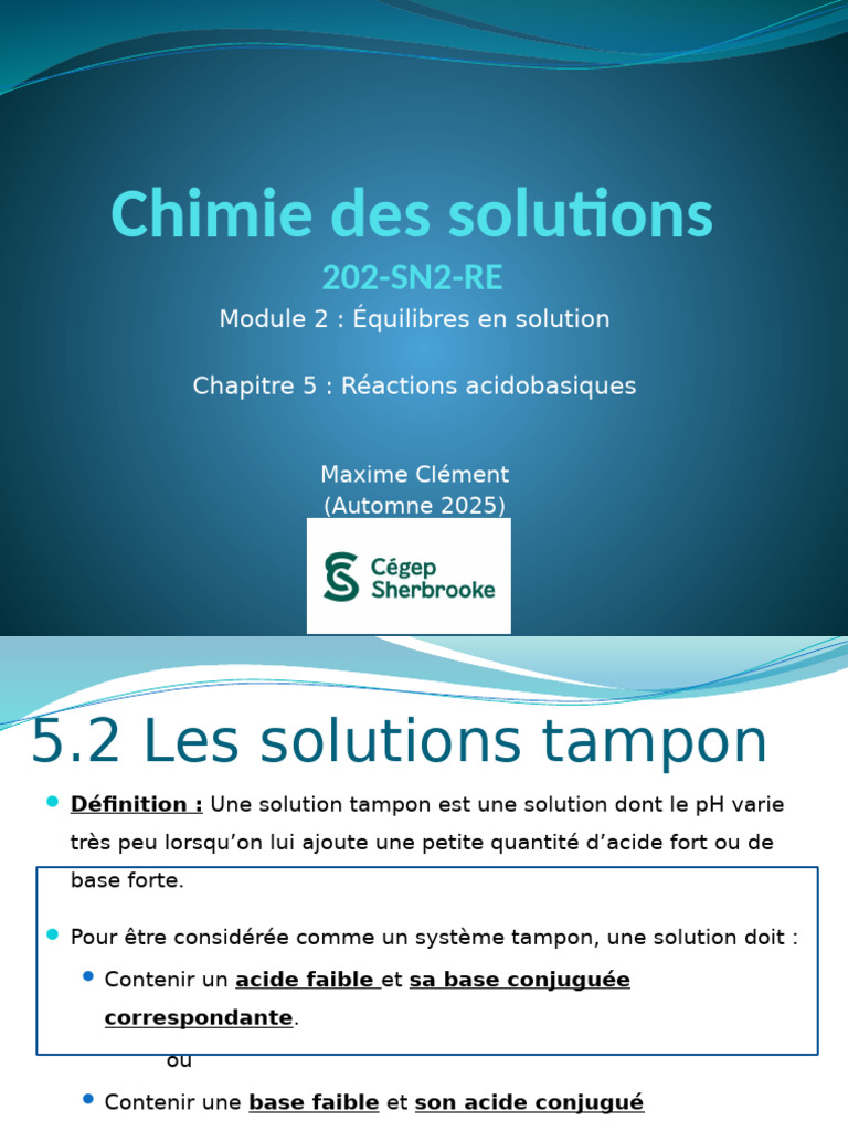 Solutions Tampon et Titrages Acido-Basiques | PDF | Titrage | Chimie