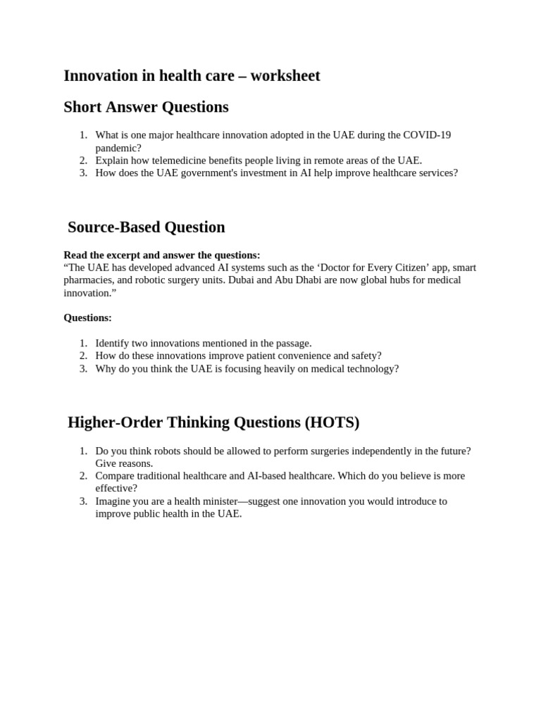 Nx6sIU HMW 1763195124 Innovation in Health Care - Worksheet | PDF