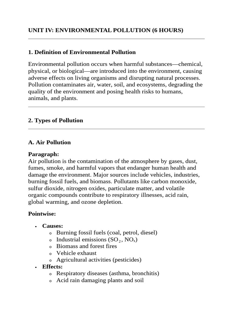 Unit IV Environmental Pollution | PDF | Water Pollution | Pollution