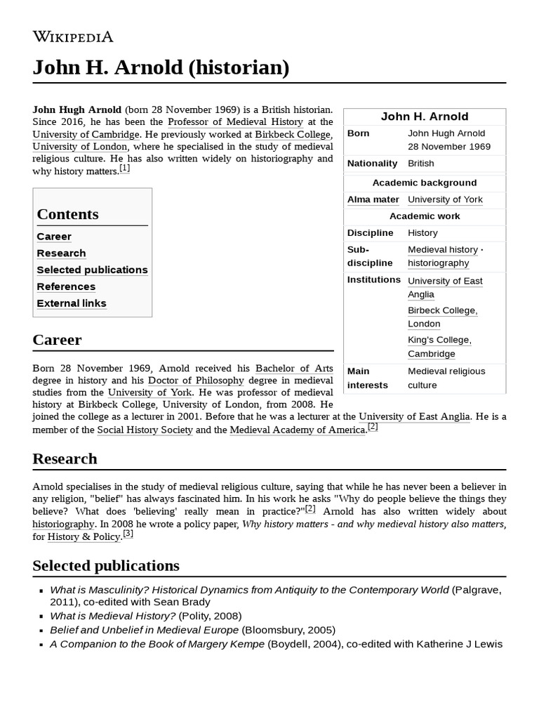 John H. Arnold: Medieval Historian Profile | PDF | Liberal Arts Education