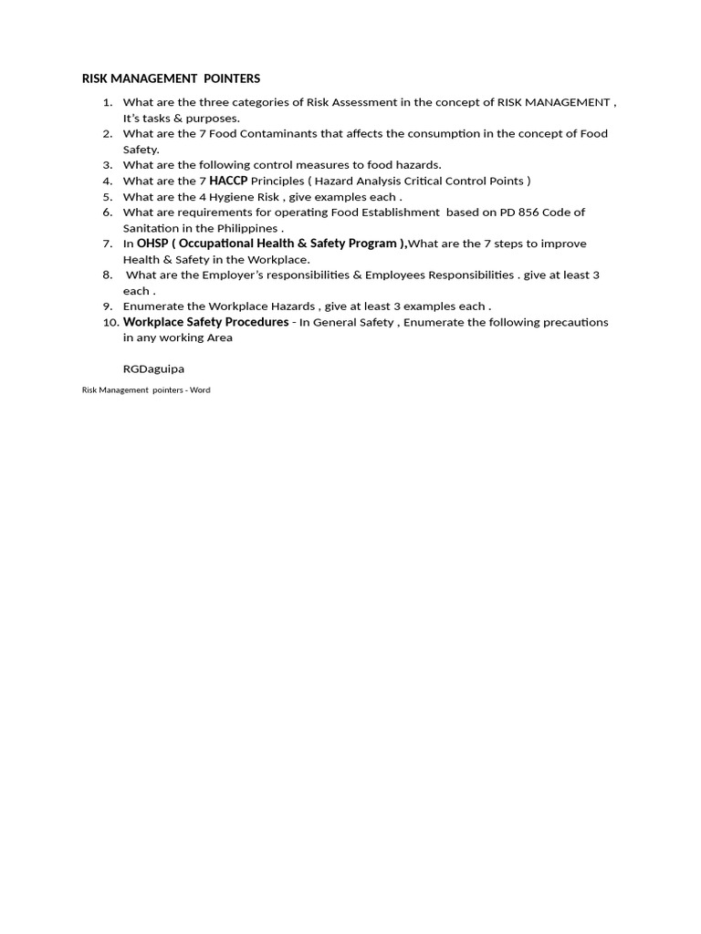 Risk Management and Food Safety Guide | PDF