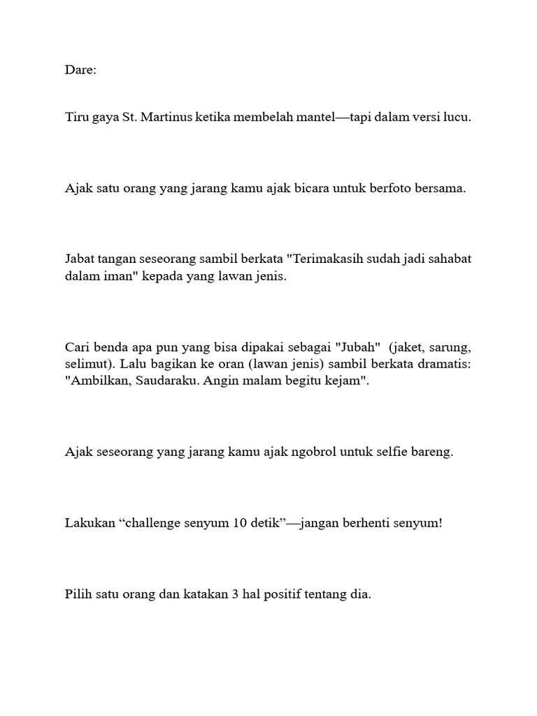 Thurt or Dare Perayaan St. Martinus | PDF