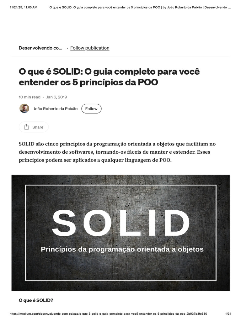 Entenda os 5 Princípios SOLID da POO | PDF | Classe (programação de ...