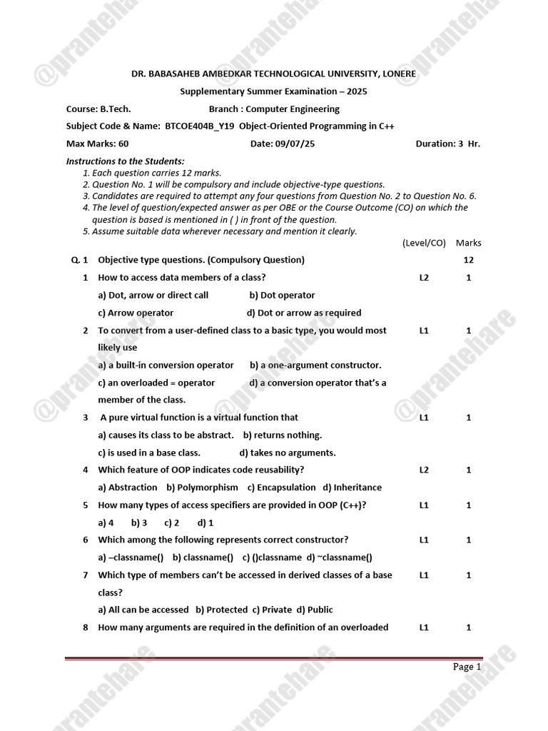 C++ Object-Oriented Programming Exam 2025 | PDF | Class (Computer ...