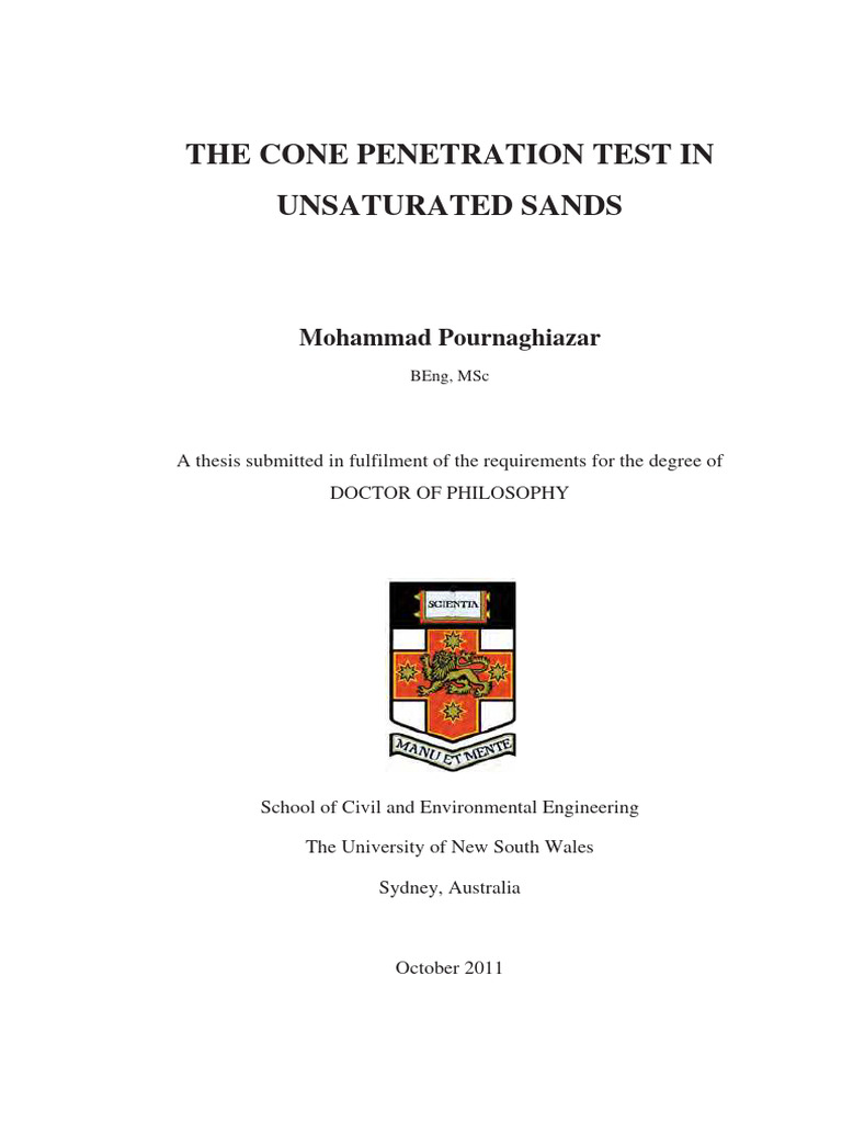 The Cone Penetration Test in Unsaturated | PDF | Thesis