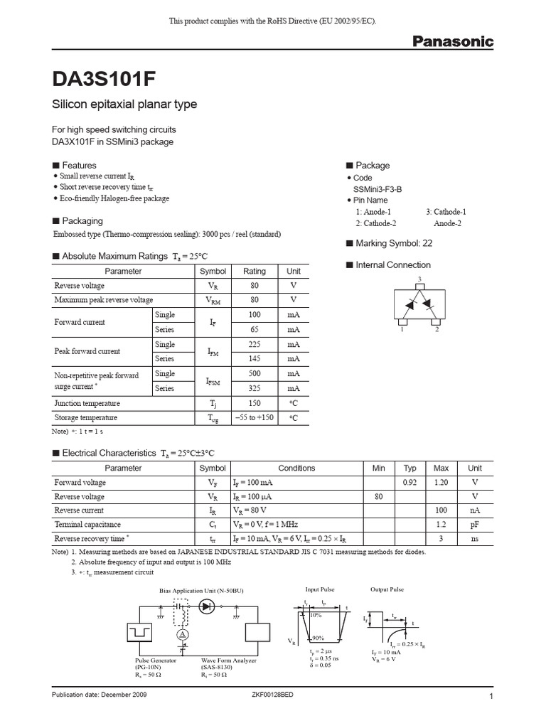 Da3s101f Hs-Diode 80v 1.2pf Ssmini3-F3 Panasonic Zkf00128bed | PDF ...