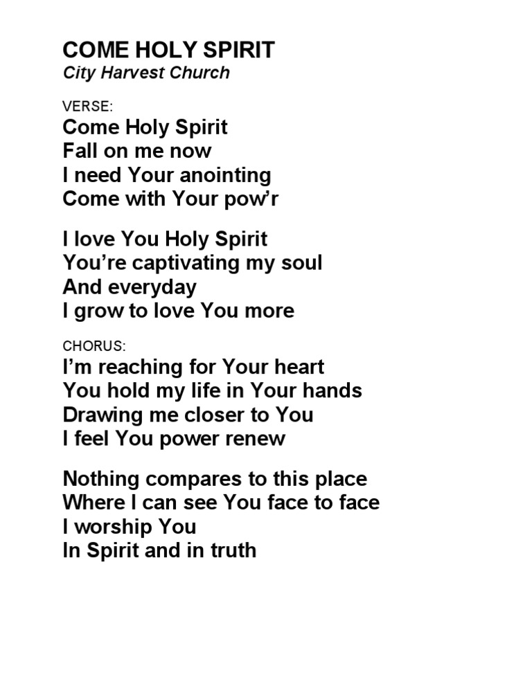 Come Holy Spirit - City Harvest Lyrics | PDF | Self-Improvement