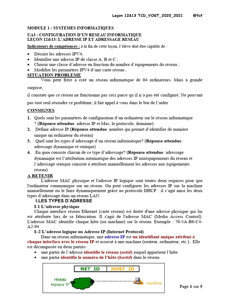 Configuration et Types d'Adresses IP | PDF | Adresse IP | Standards de ...