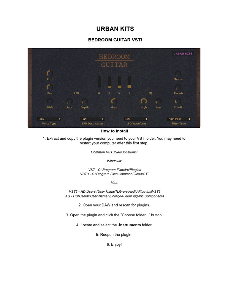 Urban Kits - BEDROOM GUITAR (How To Install) | PDF