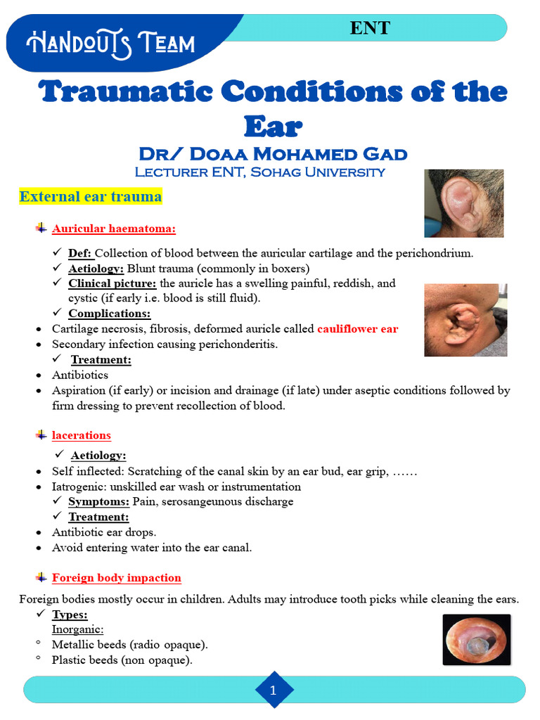 Ear Trauma: Types and Treatments Guide | PDF | Hearing Loss | Ear