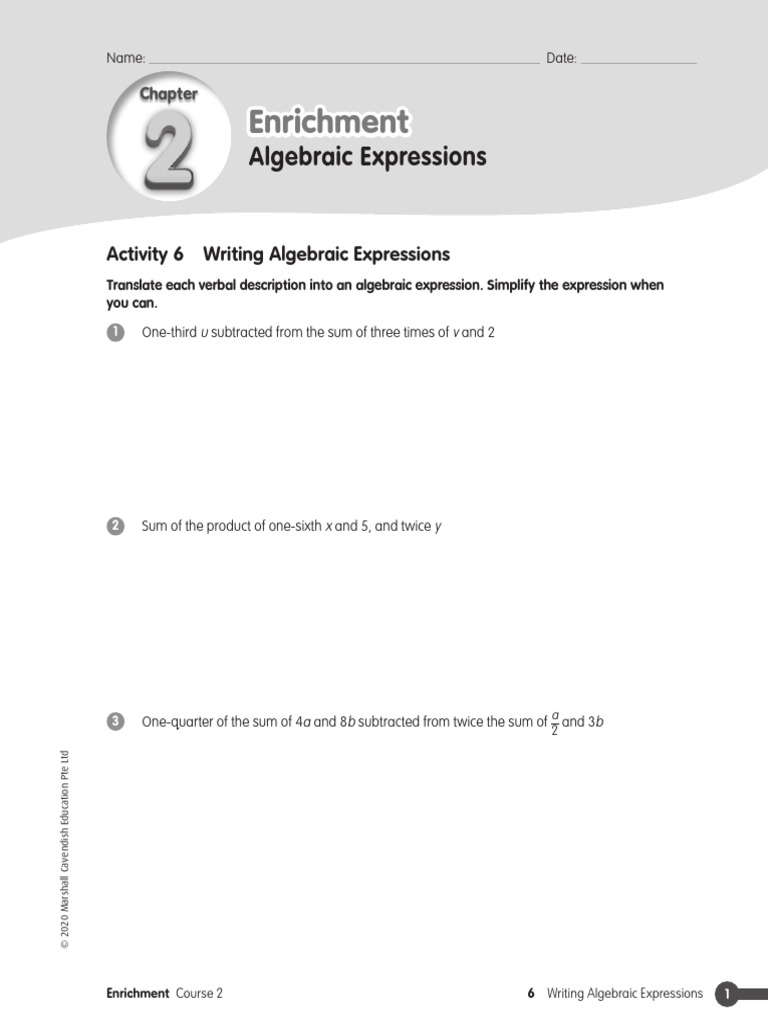 2.6 Writing Algebraic Expressions - ER | PDF