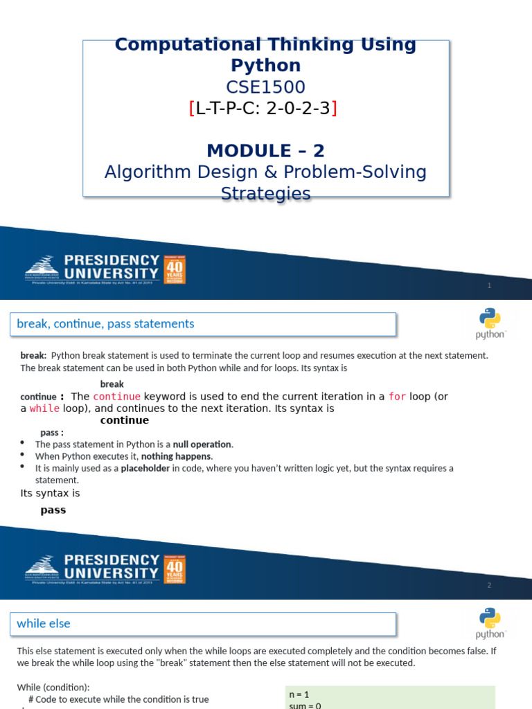 CT Using Python - CSE1500 - Module 2.2 Ok | PDF | Control Flow ...