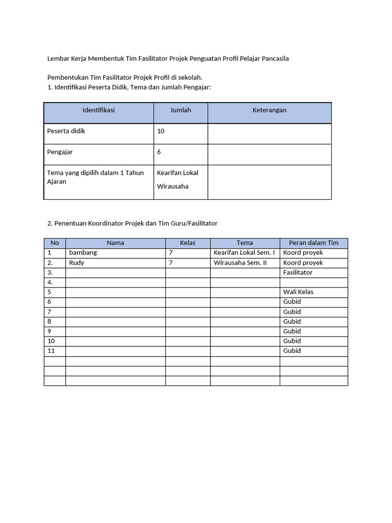 LK Membentuk Tim Fasilitasi Projek | PDF