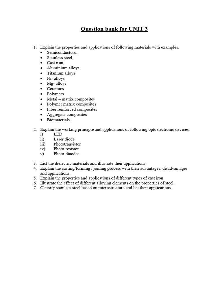 Unit 3 Materials and Optoelectronics Guide | PDF