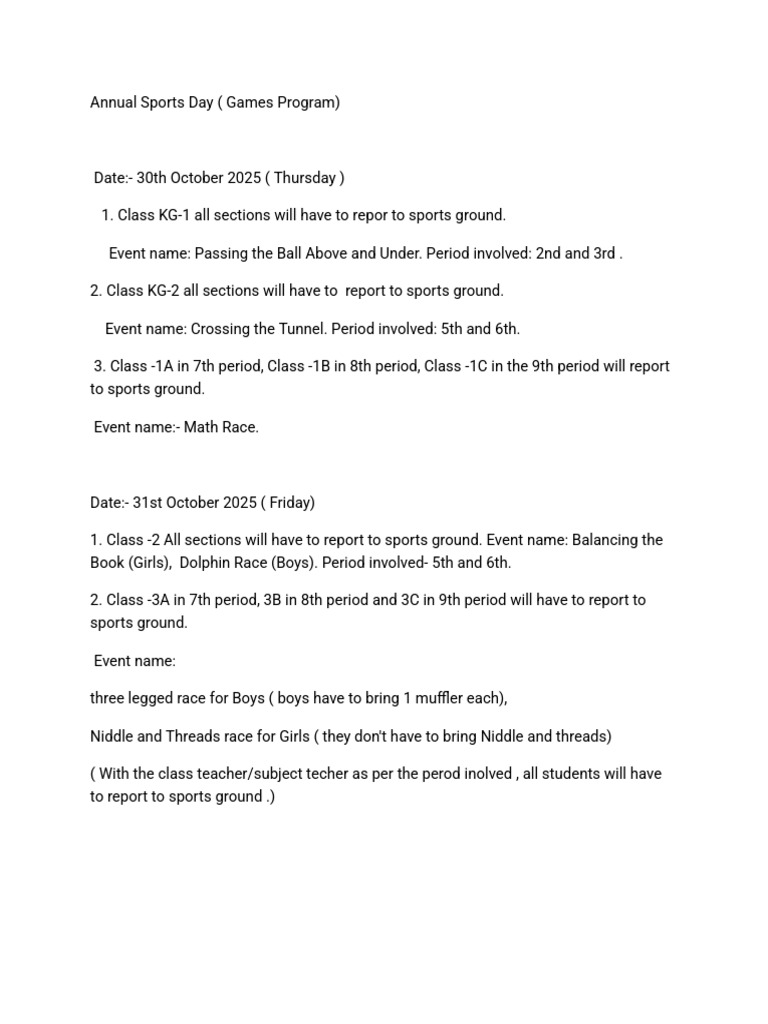 Annual Sports Day Games Program 2025 | PDF