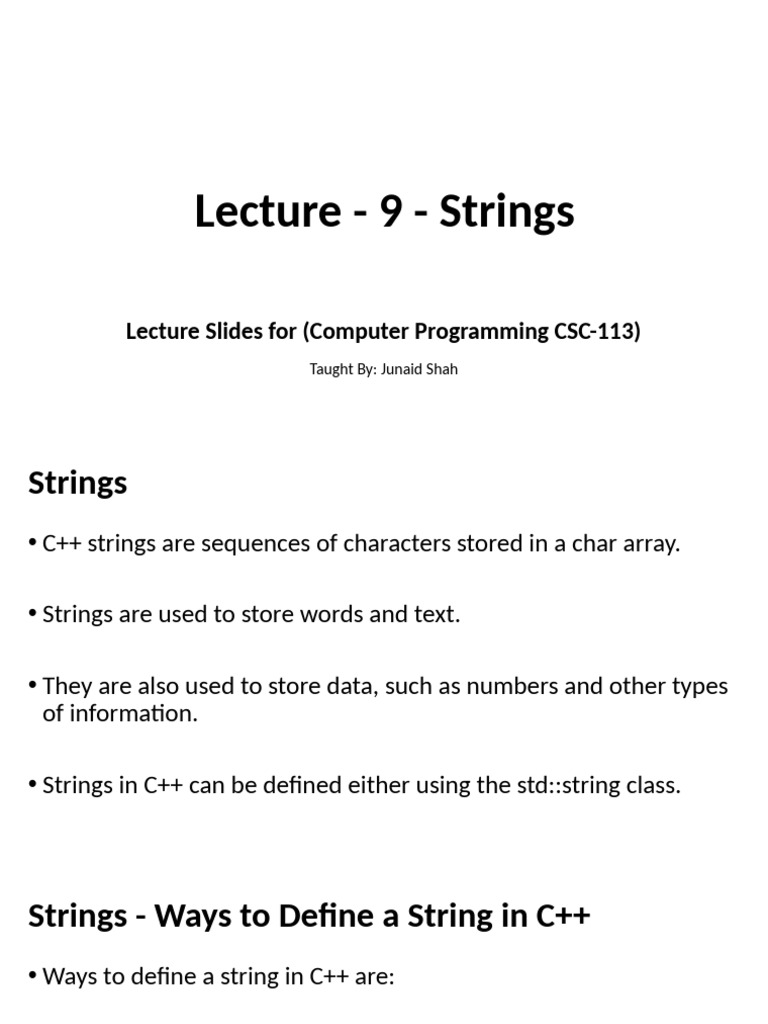 Lecture 9 CP Strings 12112025 083918am | PDF | String (Computer Science ...