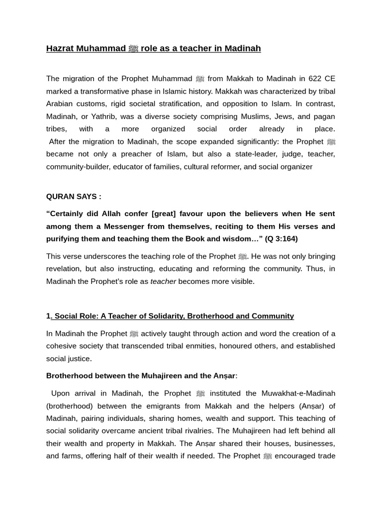 Prophet Muhammad's Teaching Role in Madinah | PDF | Muhammad | Medina