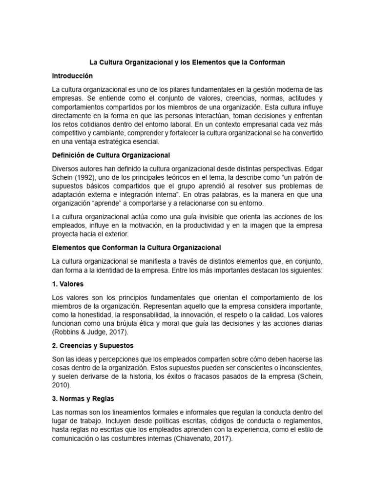 Elementos Clave de la Cultura Organizacional | PDF | Cultura ...