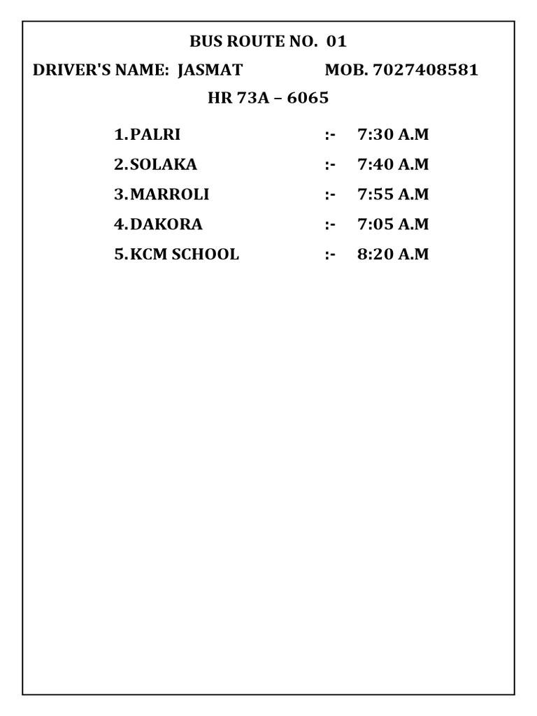 K.C.M. School Bus Routes and Schedules | PDF