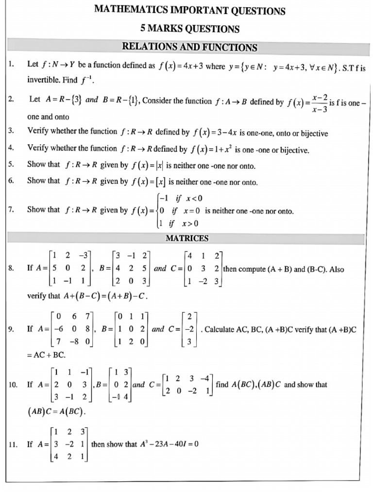 Mathematics Important Questions | PDF