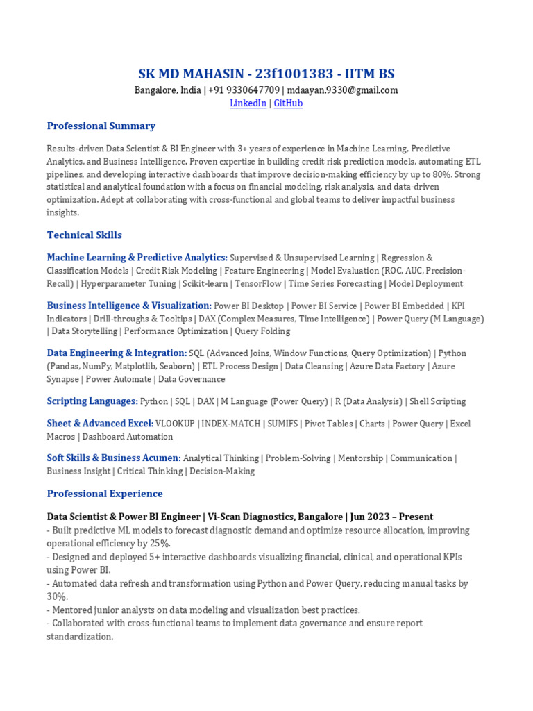 Data Scientist & BI Engineer Profile | PDF | Analytics | Data Analysis