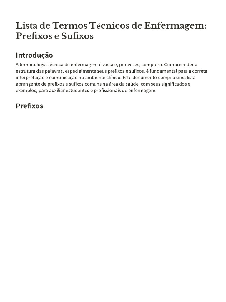 Lista de Termos Técnicos de Enfermagem Prefixos e 1 | PDF | Coração | Rim