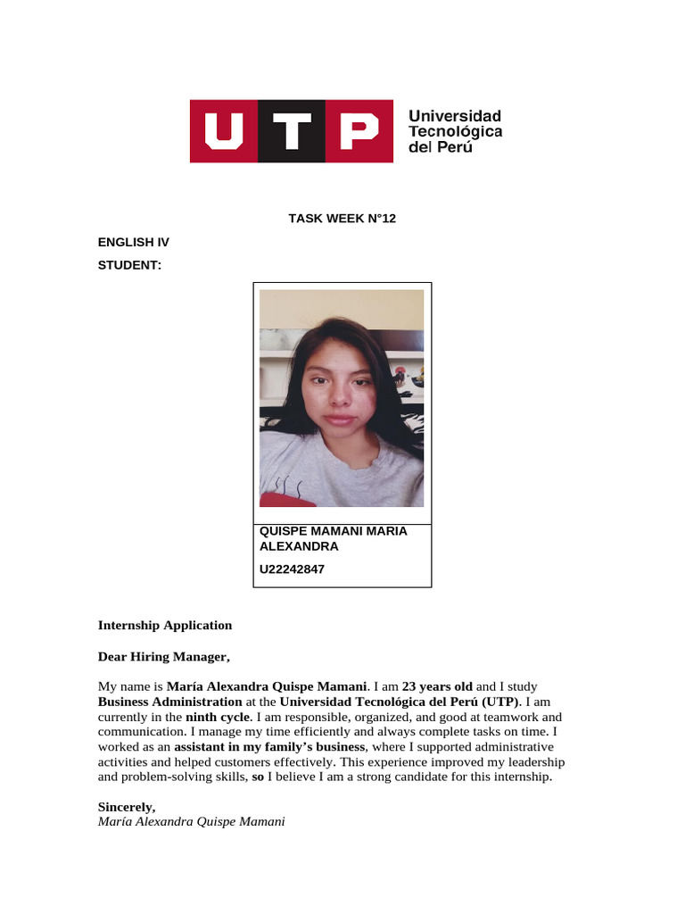 Internship Application by María Quispe | PDF