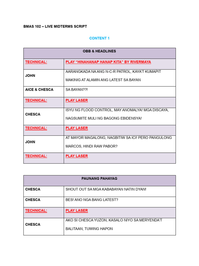 Bmas 100 Live Midterms Script Final | PDF