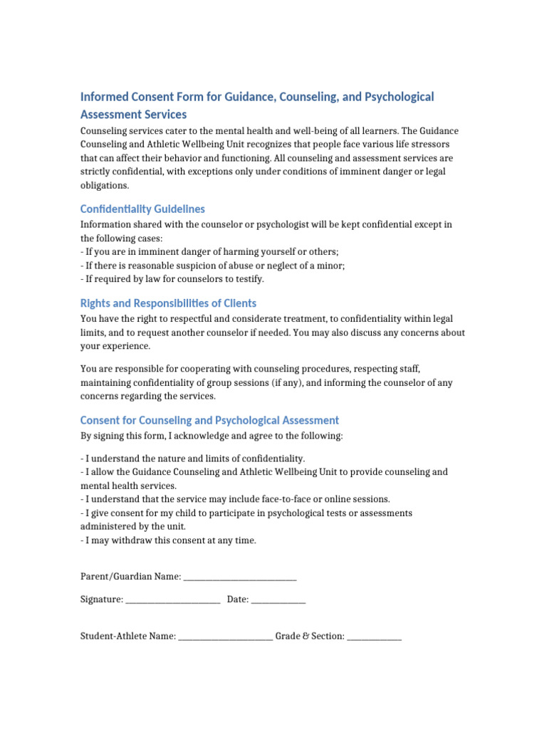 Informed Consent for Counseling Services | PDF
