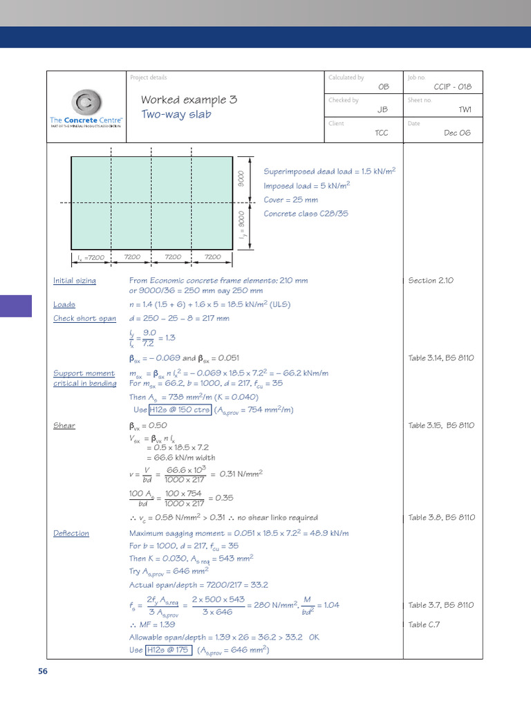 Worked Example 3 To BS8110 Two-Way Slab | PDF | Structural Engineering ...