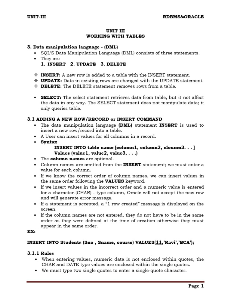 RDBMS unit 3 | PDF | Relational Database | Parameter (Computer Programming)