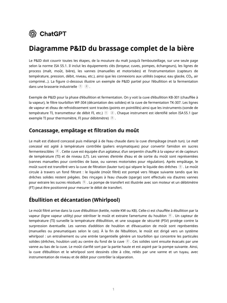 Diagramme P&ID du brassage de bière | PDF | Soupape | Filtration