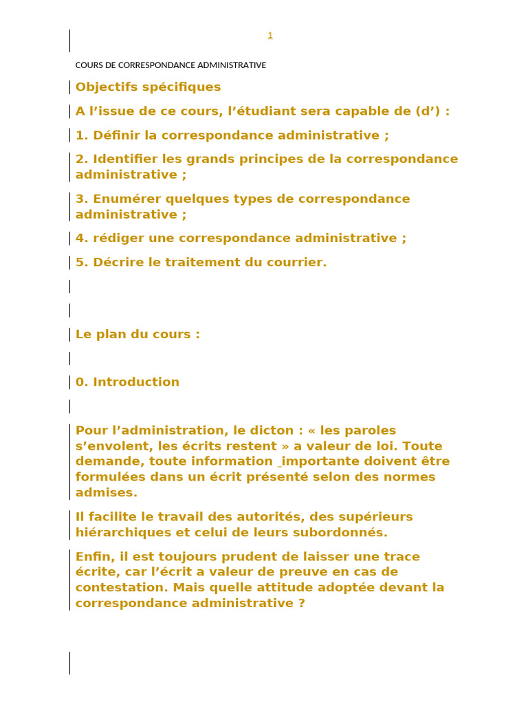 Cours sur la Correspondance Administrative | PDF | Phrase | Loi