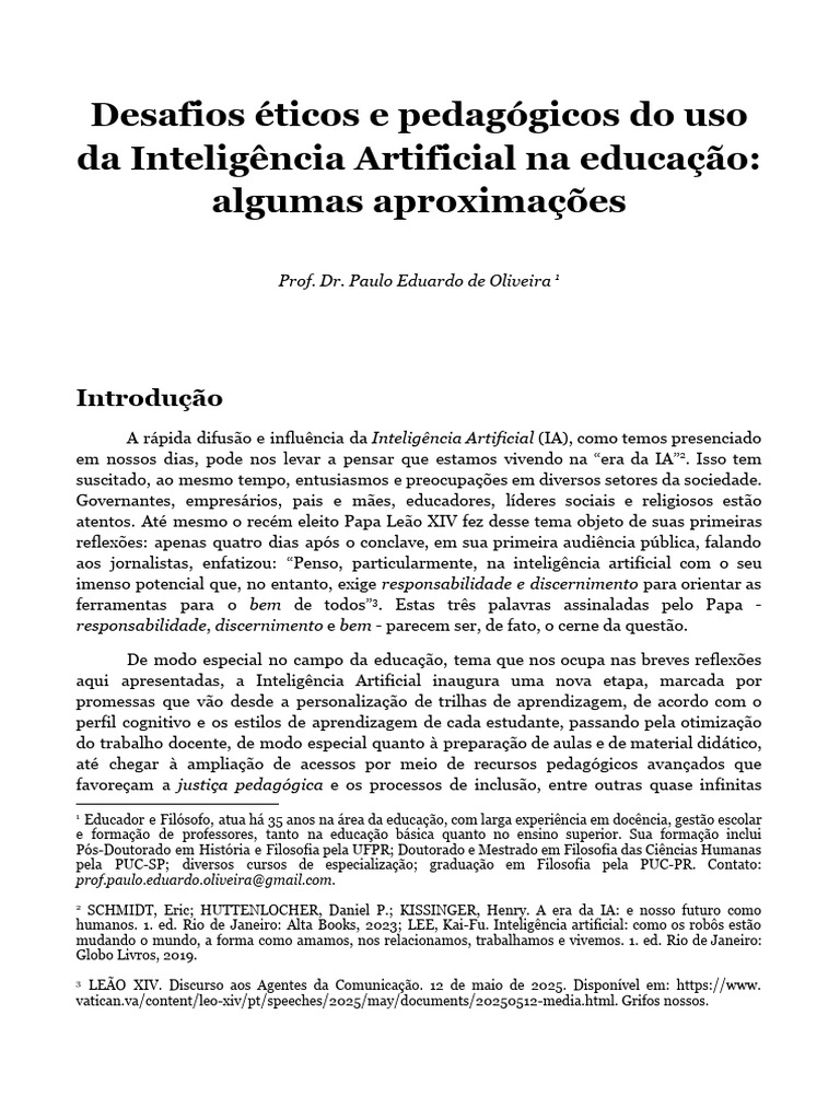 Ética e IA na Educação: Desafios e Oportunidades | PDF | Inteligência ...