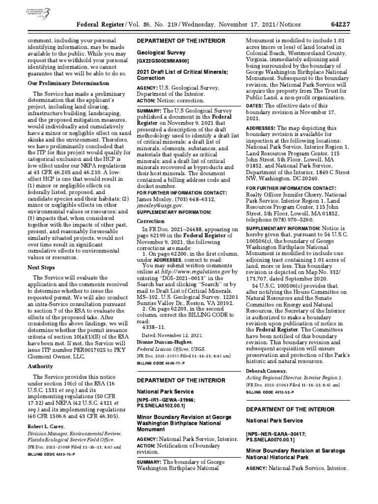 2021 USGS Draft List of Critical Mierals Correction DOI-2021-0013-0001 ...