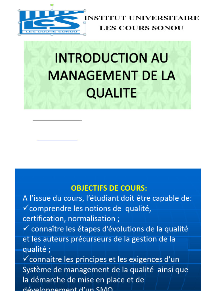 Introduction au Management de la Qualité | PDF