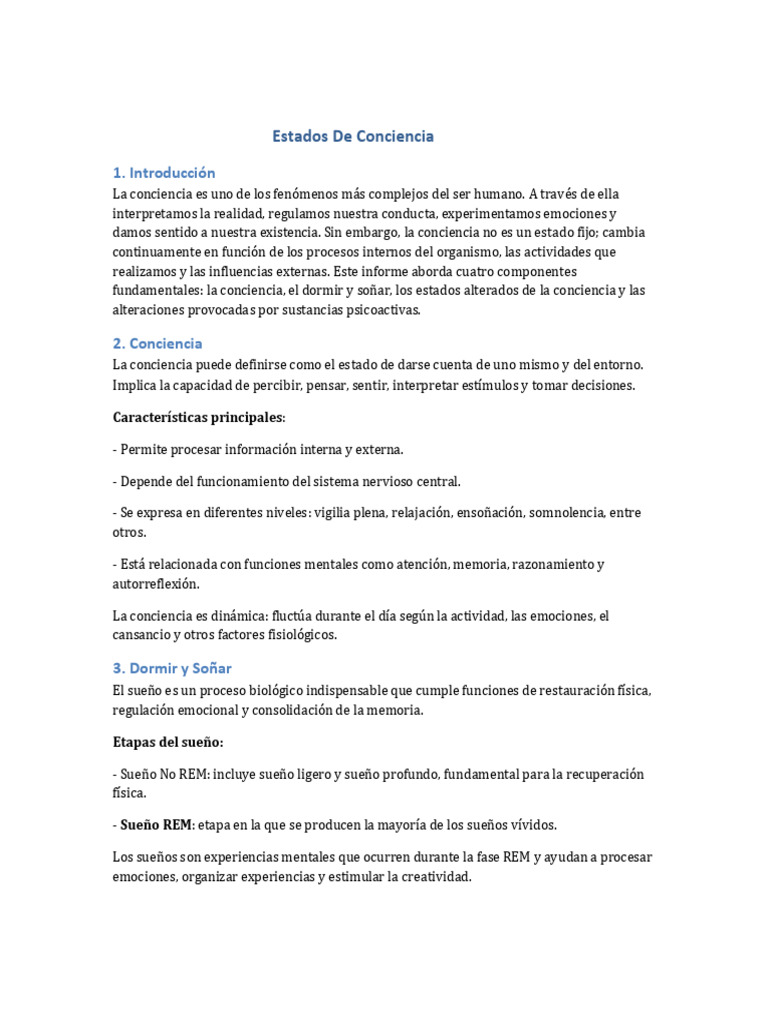 Estados de Conciencia y Alteraciones | PDF | Conciencia | Dormir