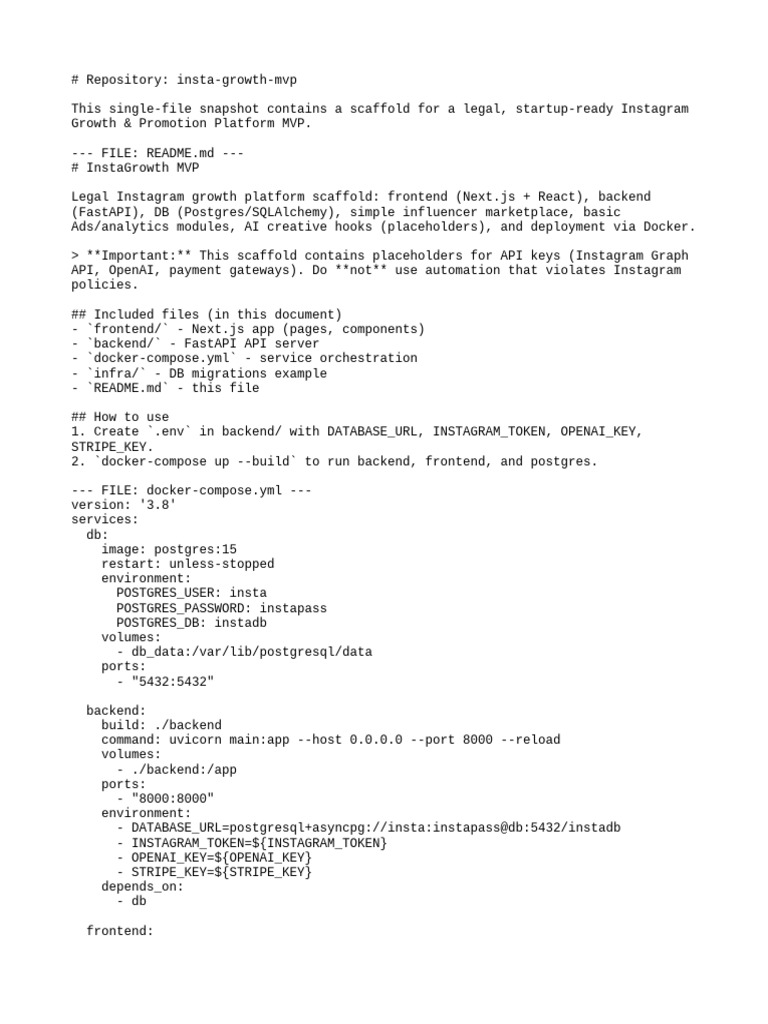 Instagram Growth Platform MVP Setup | PDF | Postgre Sql | Computing