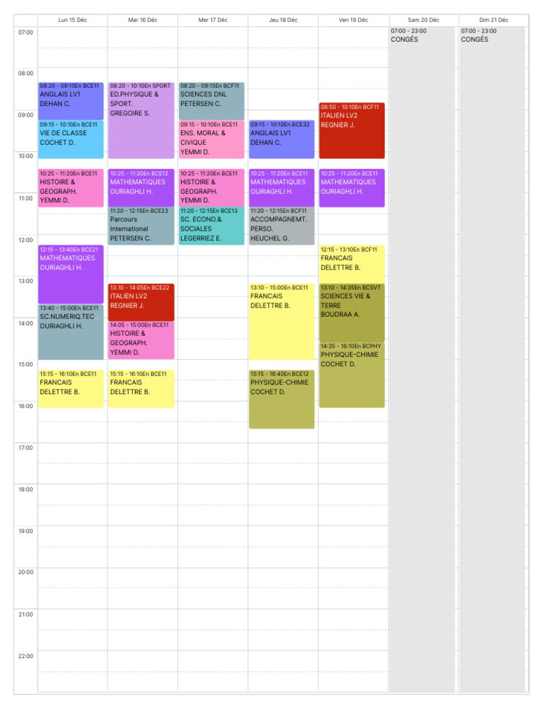 Emploi du temps des cours de décembre | PDF