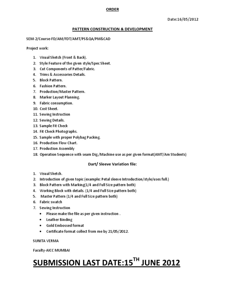 Pattern Construction Project Guidelines | PDF