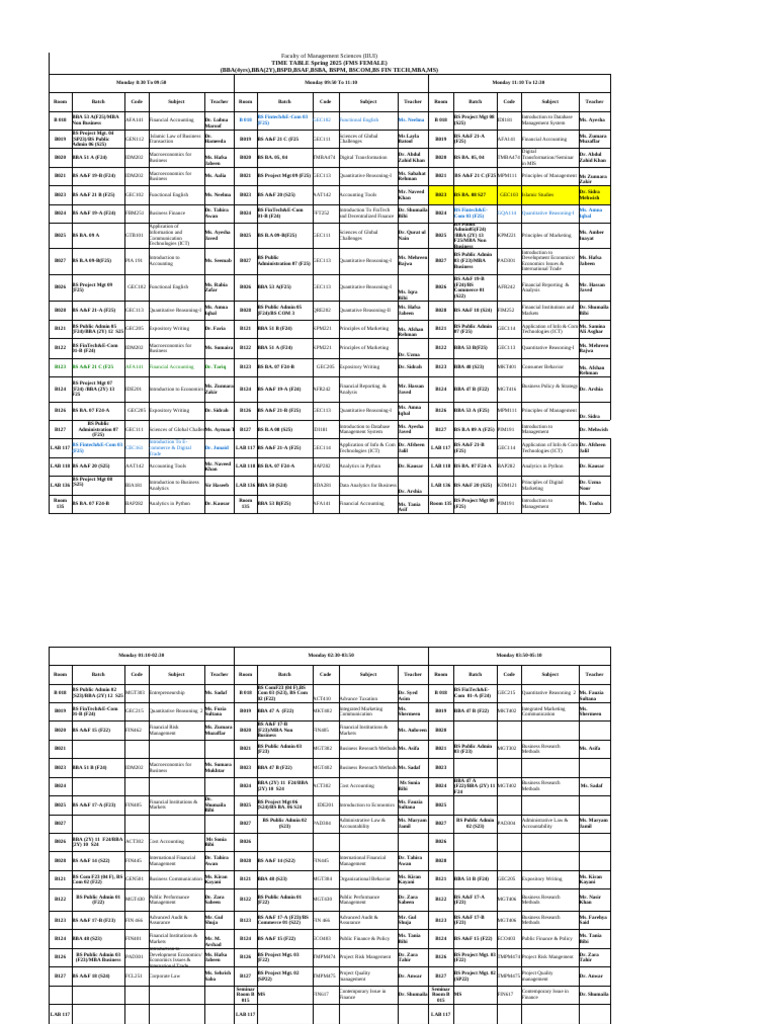 Oct 15 Timetable Fall 2025 | PDF | Business | Service Industries