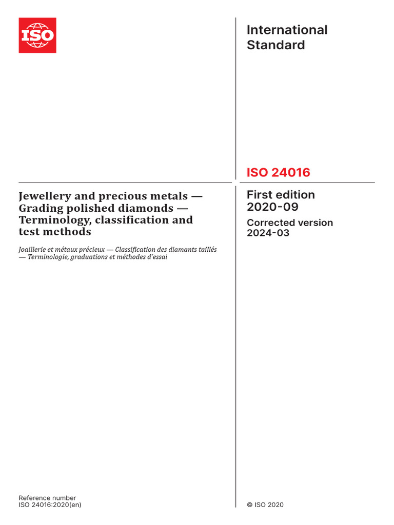 Diamond Grading Standards ISO 24016 | PDF | International Organization ...