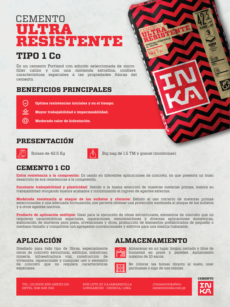 Fichas-Tecnica-Ultraresistente Cemento Inka Tipo I | PDF | Hormigón ...