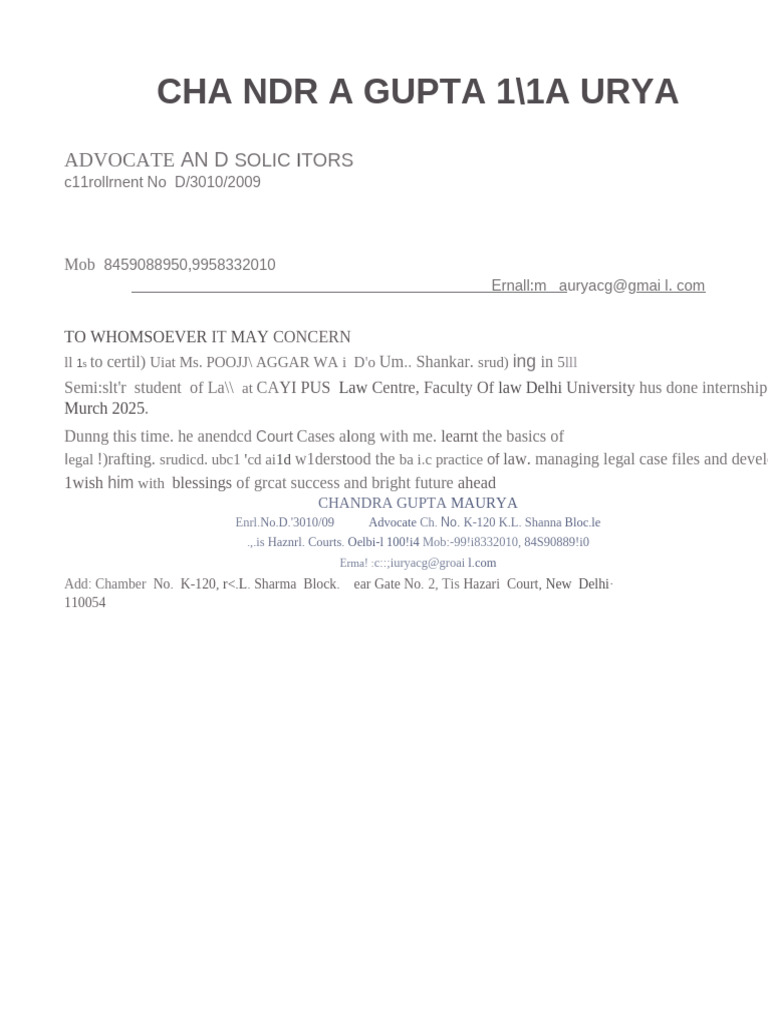 Internship Certificate for Law Student | PDF