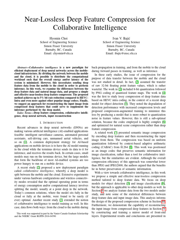 Near-Lossless Compression for Deep Features | PDF | Data Compression ...