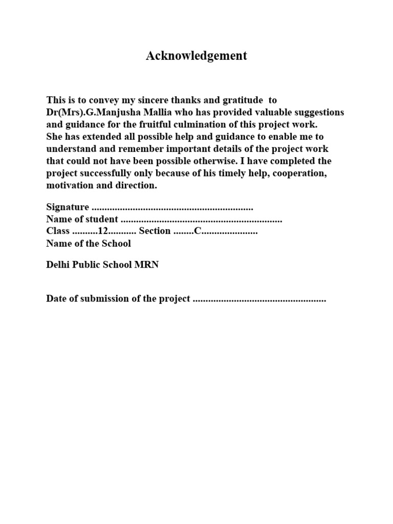 Acknowledgment for Project Guidance | PDF