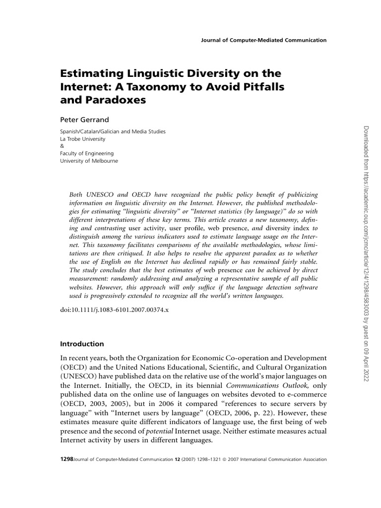 Ethnologue - Estmating Linguistic Diversity | PDF | World Wide Web ...