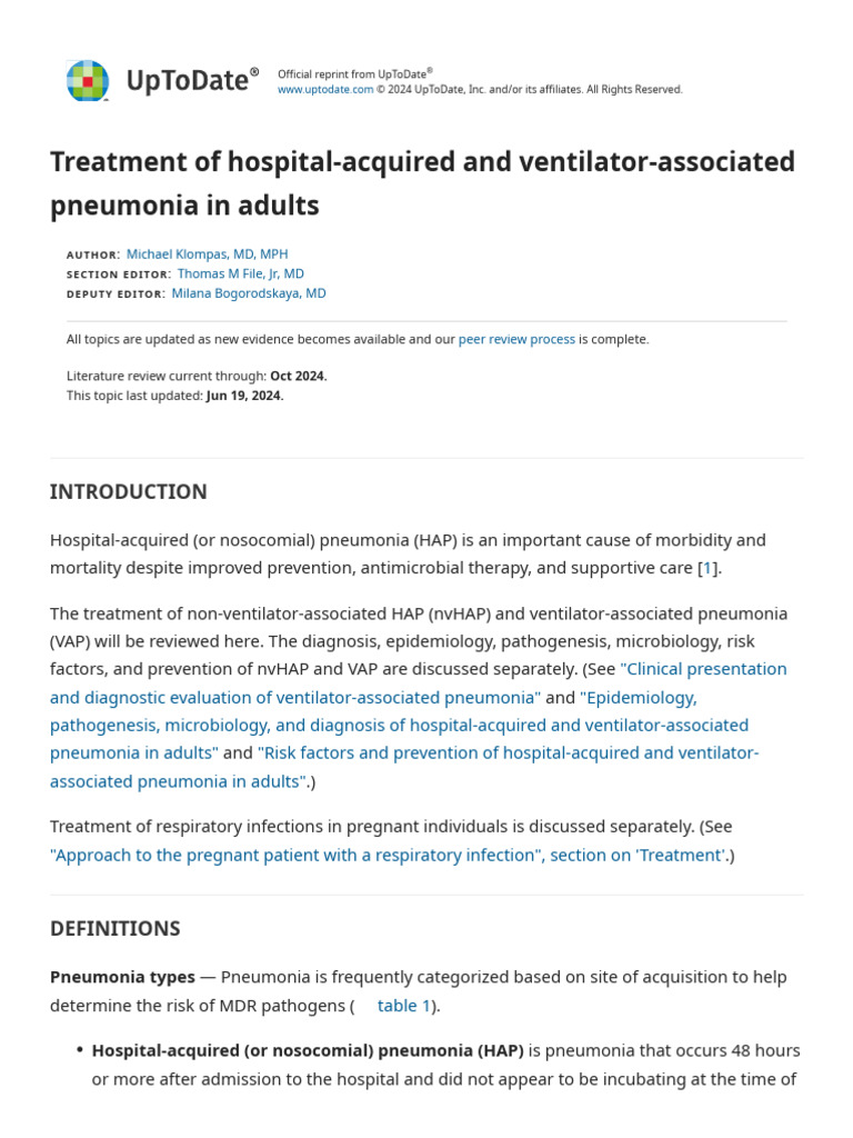 Treatment of Hospital-Acquired and Ventilator-Associated Pneumonia in ...
