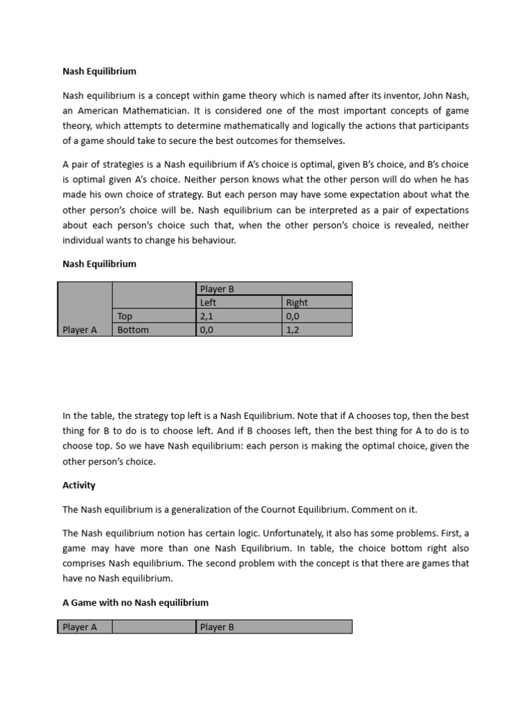 Understanding Nash Equilibrium in Game Theory | PDF | Gaming ...